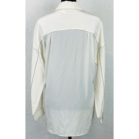 ALEXIS • 100% Silk White/Black Contrast Long Sleeve Button-Down Shirt, S - Picture 5 of 13